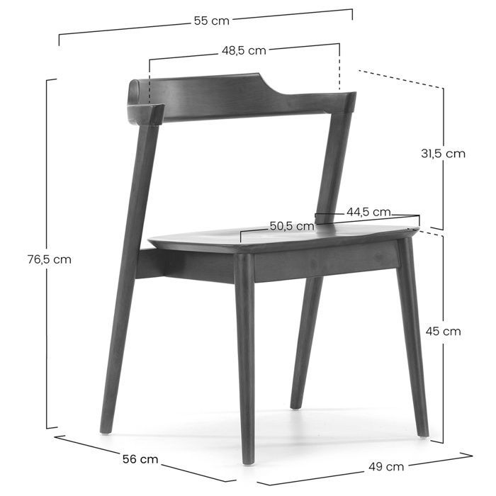 Pack 2 chaises Venus, Couleur Noyer, Bois Massif, 58 cm x 57,5 cm x 76 cm