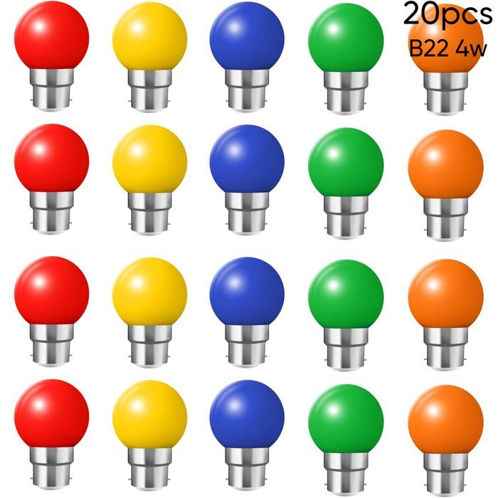 Bombilla LED de color B22 de 2W (equivalente a 20W), casquillo de bayoneta, guirnalda de luces LED multicolor - Paquete de 20