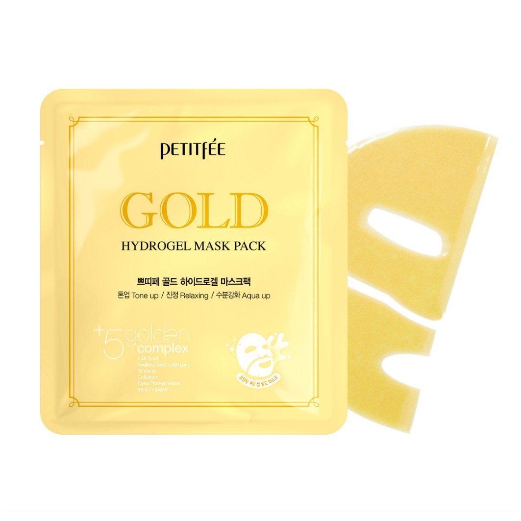 Petitfee drėkinamoji kaukė GOLD hidrogelio kaukių rinkinys -