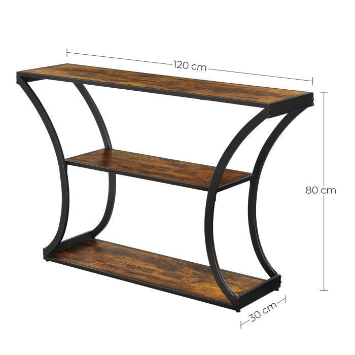 VASAGLE Console, pour Salon, Couloir, Chambre, Pieds courbés, Dessus de Table allongé, Style Industriel, Marron Rustique et Noir