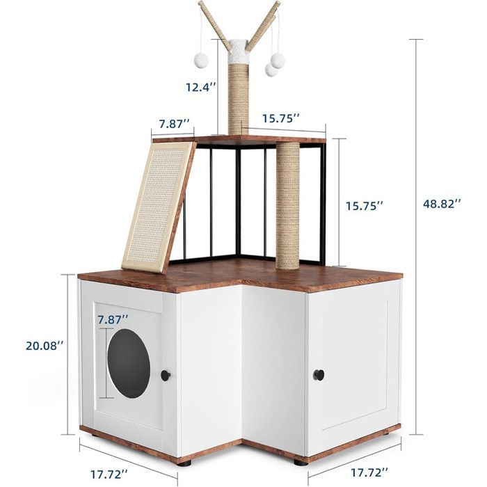 Árvore para gatos moderna com caixa de areia, torre de brincar, poste arranhador com casinha para banheiro, 124 cm