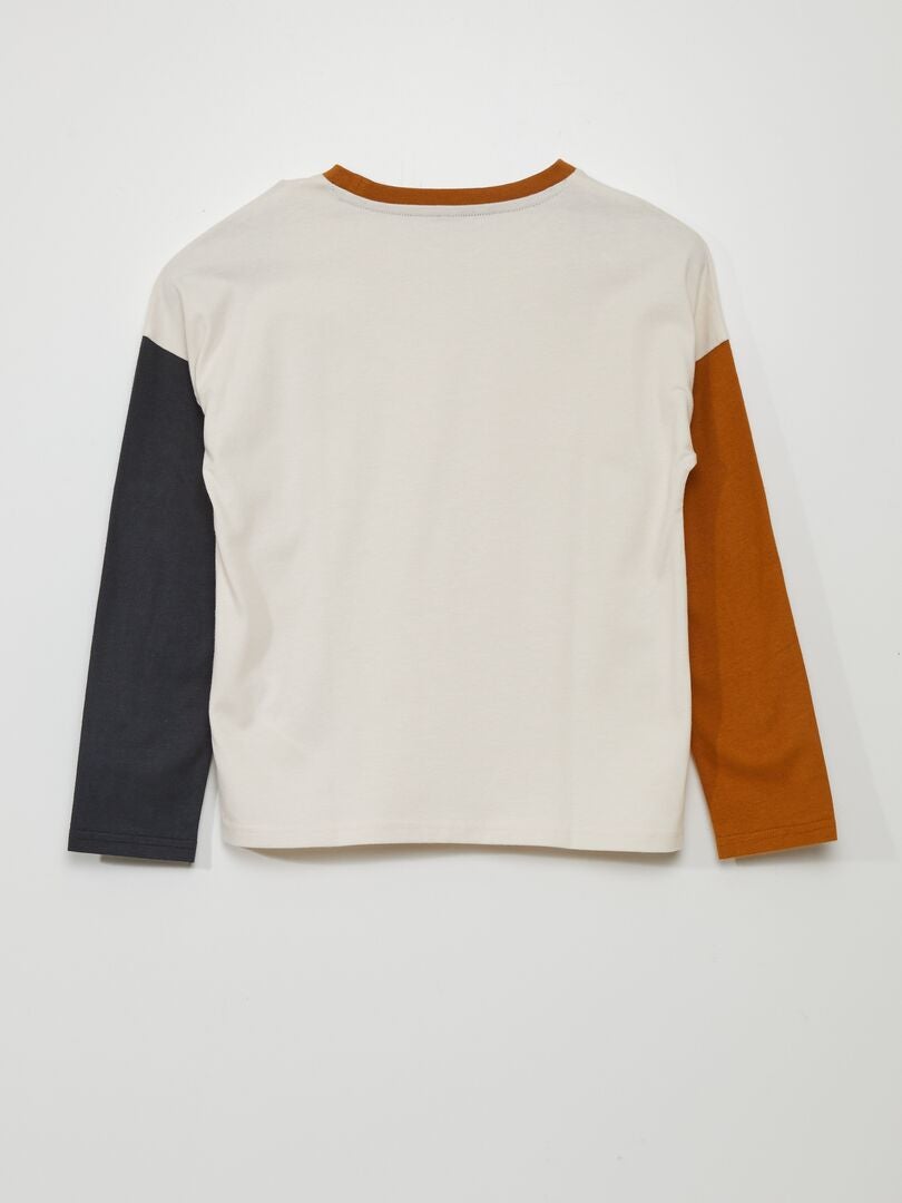 Camiseta de manga comprida tricolor - BEGE