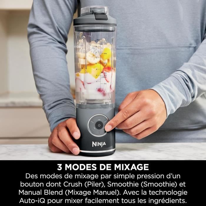 Frullatore portatile NINJA Blast Max - BC251EUGY - Ciotola da 530 ml - Autonomia della batteria: 2 ore - Senza fili - Senza BPA - Grigio