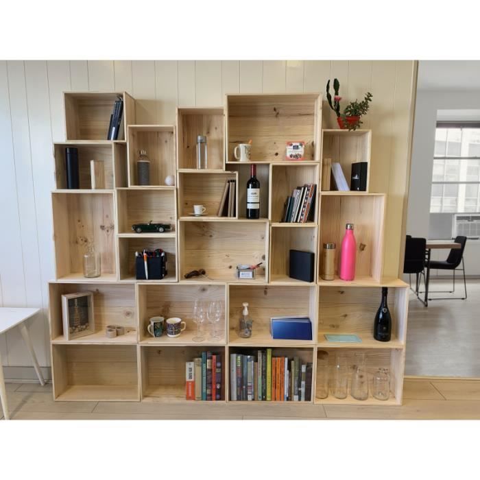 Mabouteille® Houten krattenopbergrek - 200x150 cm Boekenplank met 22 opbergkratten [Massief grenen meubel]