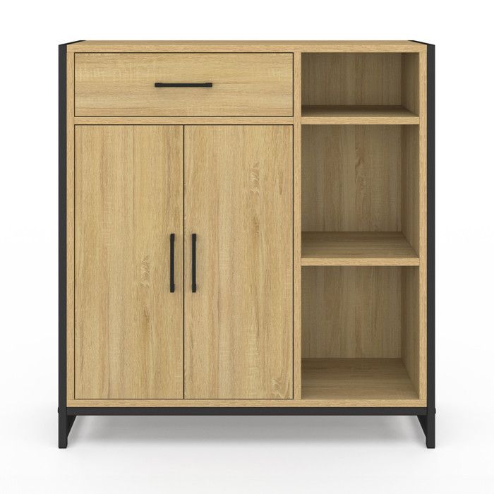 IDMARKET DETROIT bathroom storage unit with 1 drawer, 2 doors, cupboard and shelves, industrial design