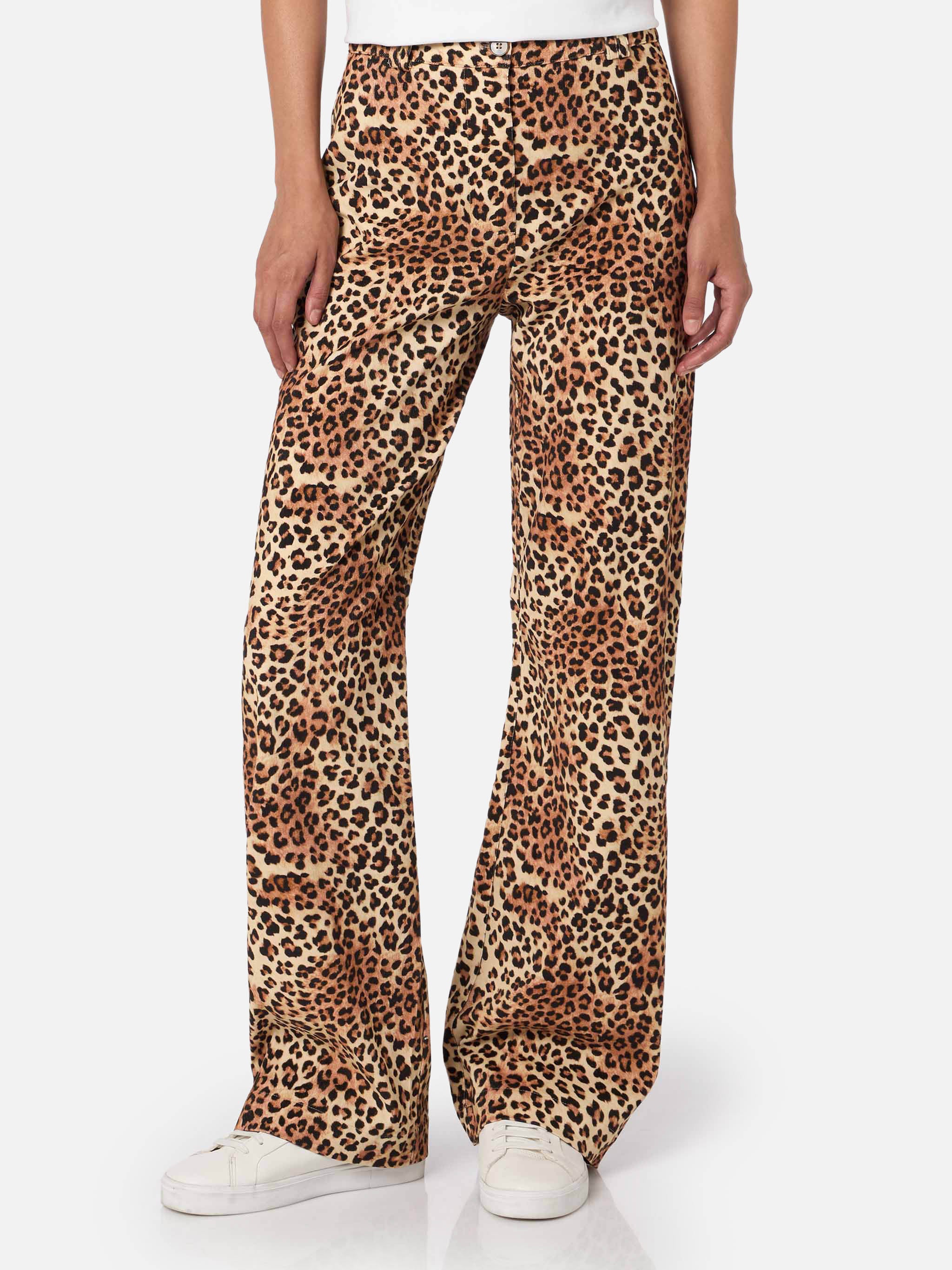 Lisbeth dames corduroy broek in zandkleurige luipaardprint