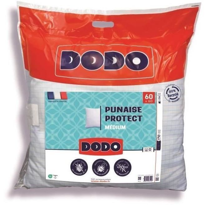 Almohada mediana DODO 60x60 cm - Resistente a chinches y ácaros del polvo - 550 g - Blanca - Fabricada en Francia