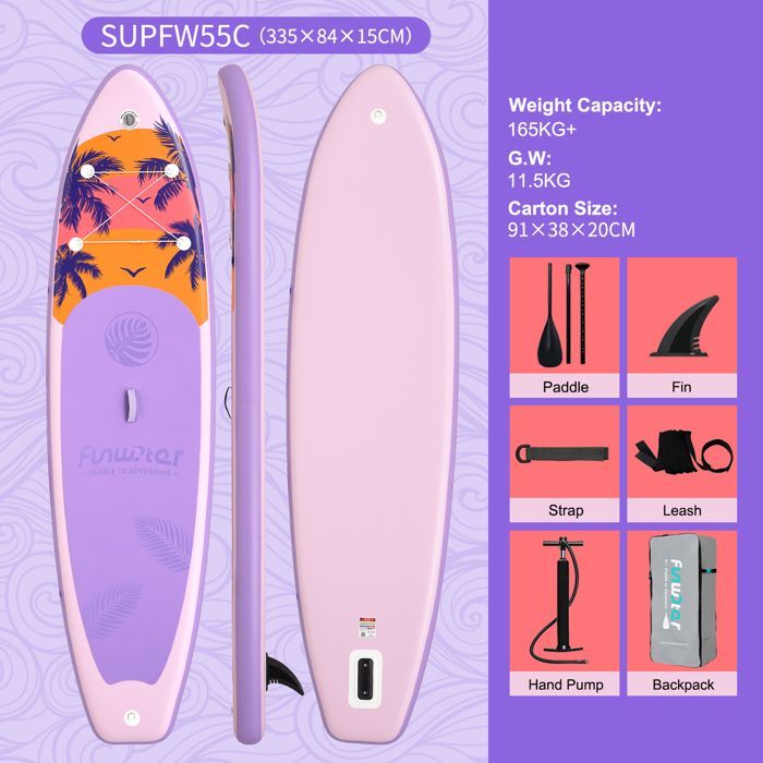 FunWater gonflable Stand Up Paddle Board planche à pagaie planche de Surf Surf Sup Board 335*83*15CM antidérapant Paddle Board