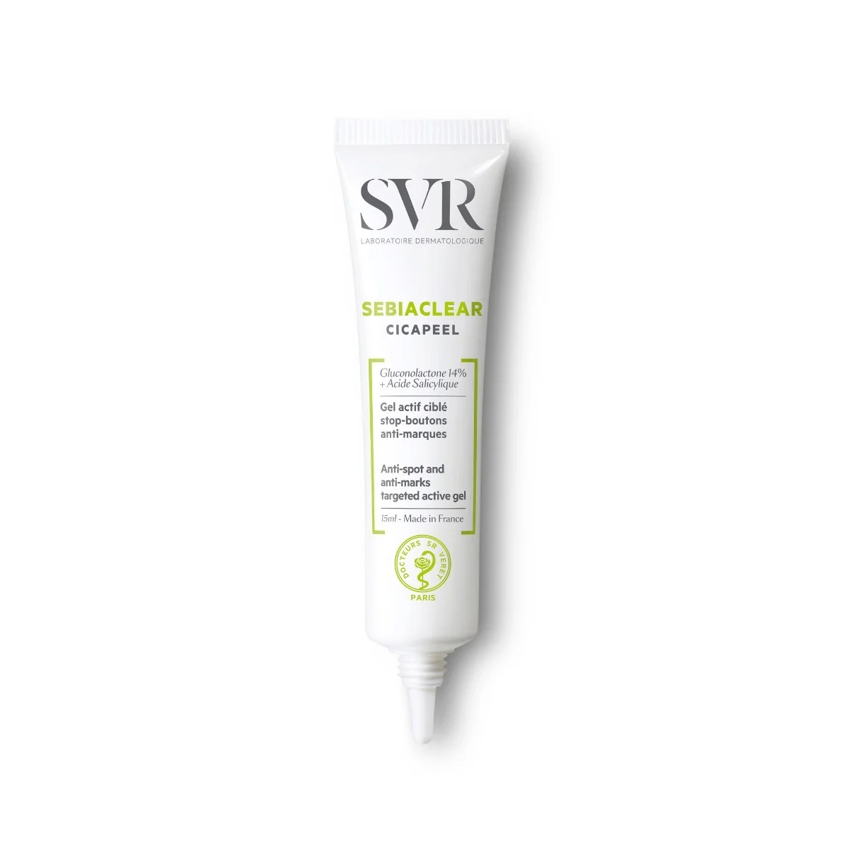 SVR Sebiaclear Cicapeel 15 ml gel tegen mee-eters en voor cosmetische doeleinden.