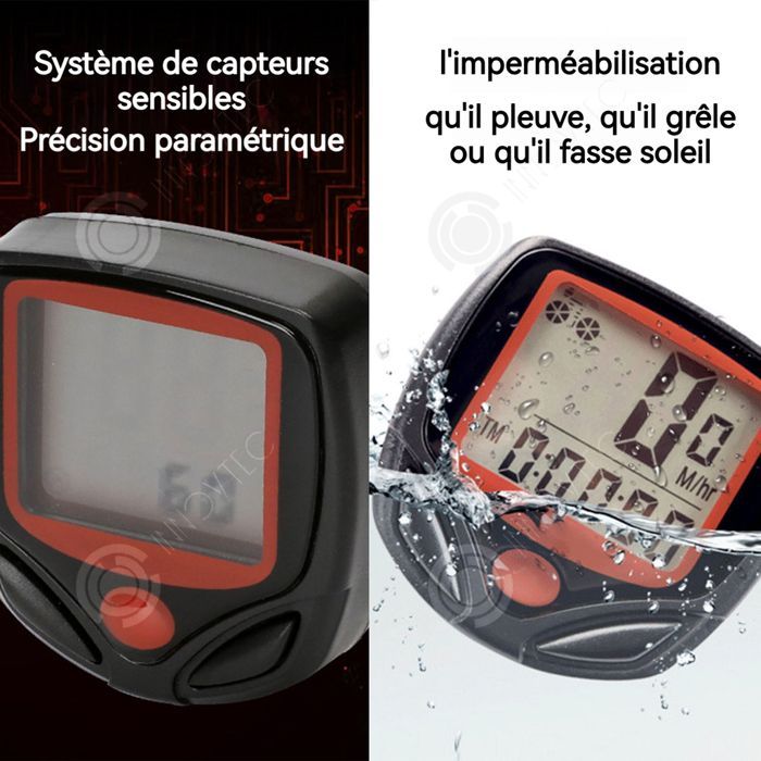 INN Compteur de vitesse Multi-fonction Affichage LCD Détection magnétique Autonomie longue durée Etanche à vie Compteur