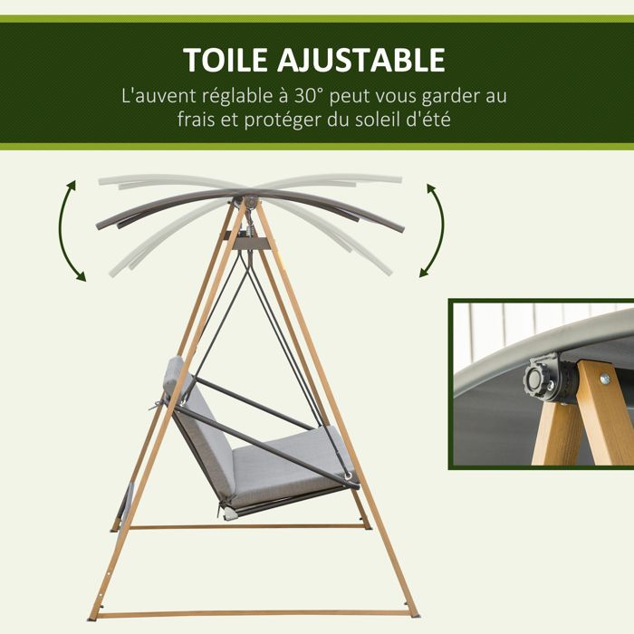 Columpio de jardín Outsunny - 3 plazas, acero, estilo contemporáneo con toldo ajustable - metal - 224x133x173cm - gris