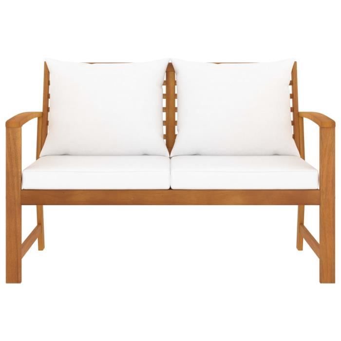 Banco de jardín vidaXL con cojín color crema, 120 cm, madera maciza de acacia.
