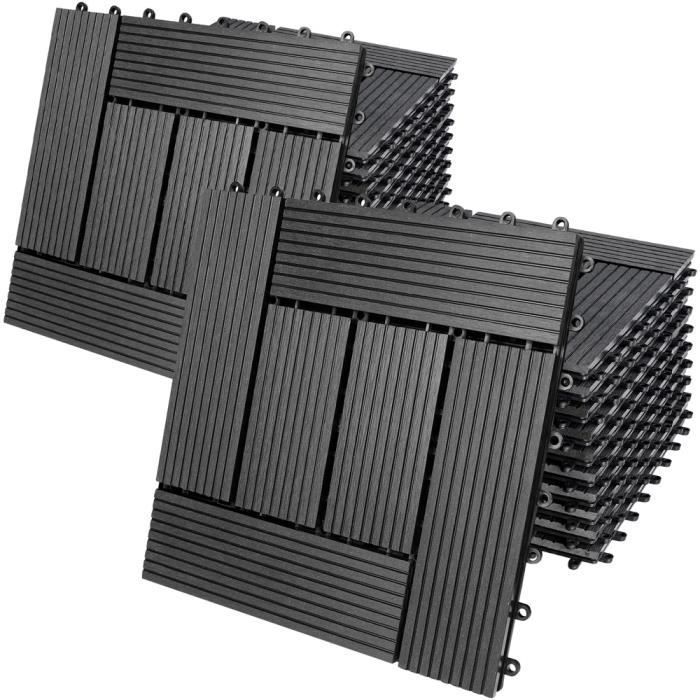 22x Antracietkleurige WPC composiet houten in elkaar grijpende tuintegels 30 x 30 cm mozaïektype buitenvloer