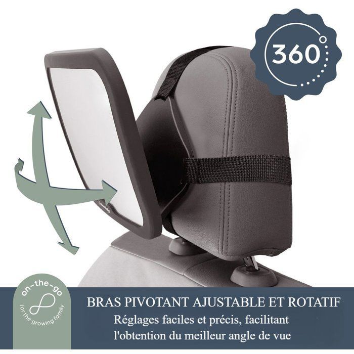 Large adjustable mirror - DREAMBABY - For baby's back seat - Rectangular - Black - 20 x 24 cm