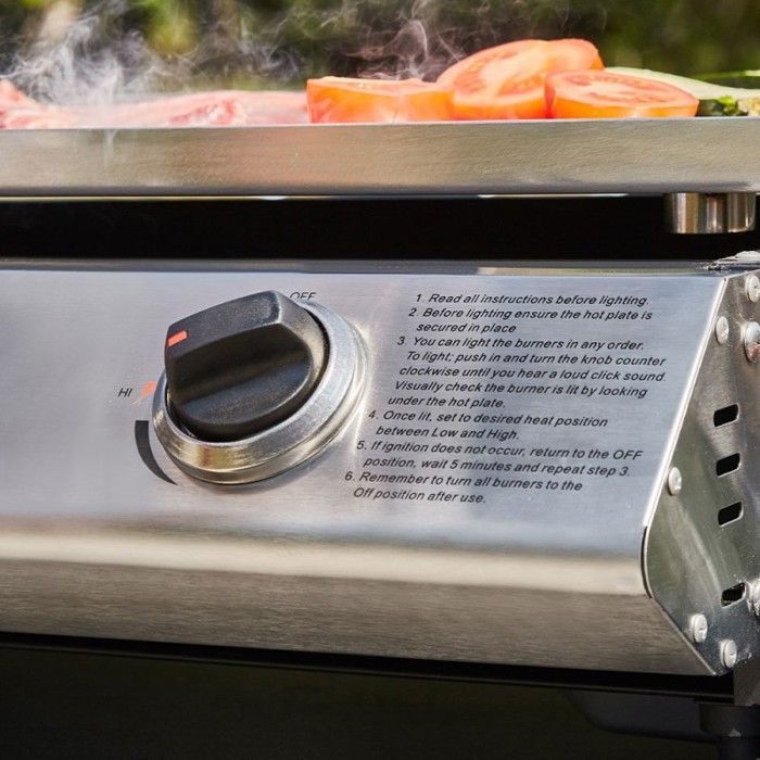 Plancha à gaz Cadix 3 feux - COOKING BOX - Plaque inox 62 x 37,5 cm - Tiroir graisse - Jusqu'à 8 convives - 9,45 kW