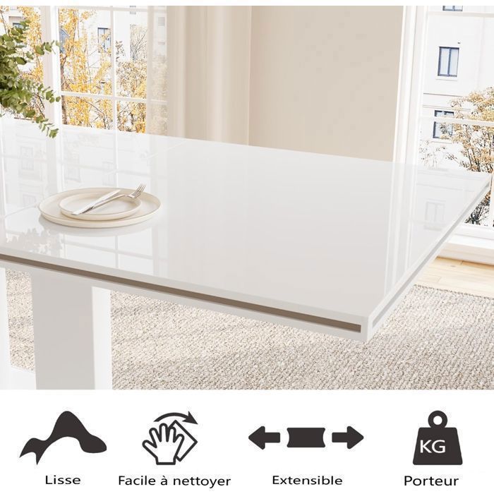 JIEXI Table extensible Table à manger moderne, table de cuisine rectangulaire en MDF 160-200 cm