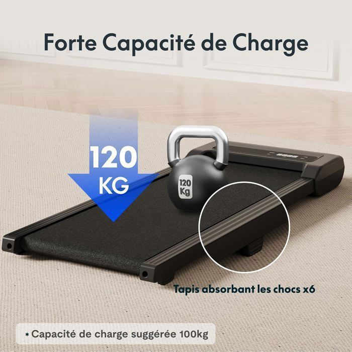 FlexiSpot loopband voor gebruikers tot 120 kg, snelheid 1-6 km/u, met led-display, loopband met katrollen en afstandsbediening, zwart