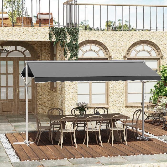 Toldo de doble pendiente - Outsunny - 4x3 m, retráctil manual, inclinación ajustable, resistente a los rayos UV - metal - gris