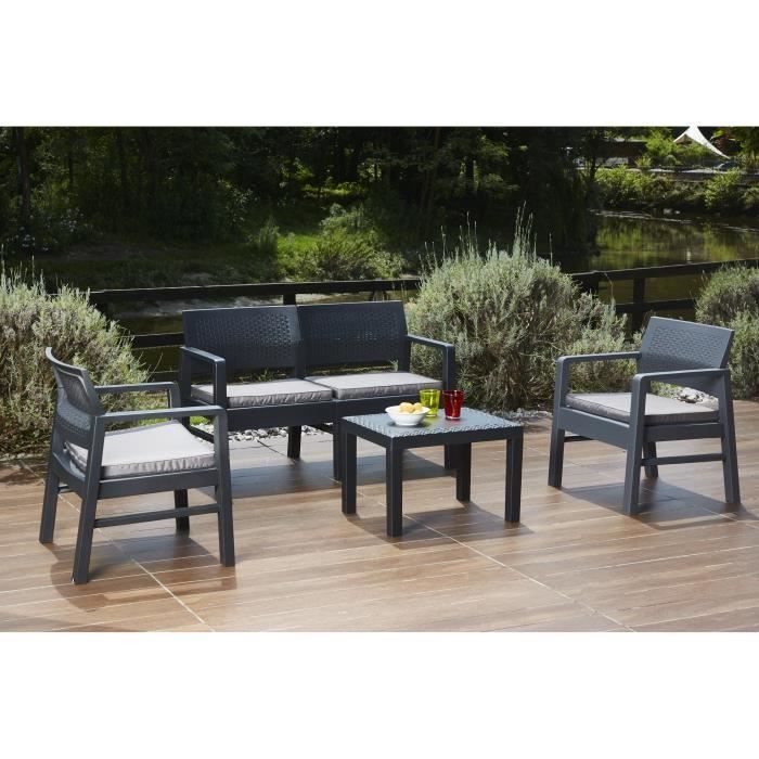 Salon bas de jardin - Polypropylene - 4 personnes - Gris - KILIMANJARO