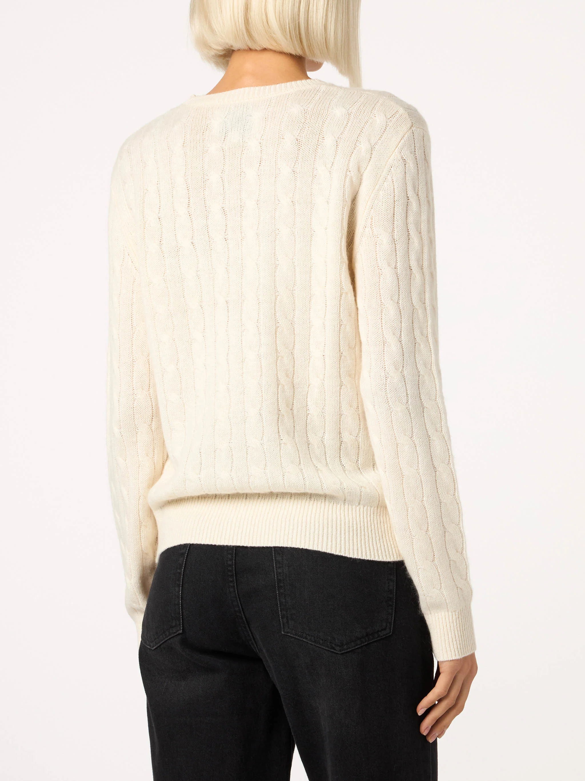 Maglione da donna in misto cashmere lavorato a maglia a trecce bianco