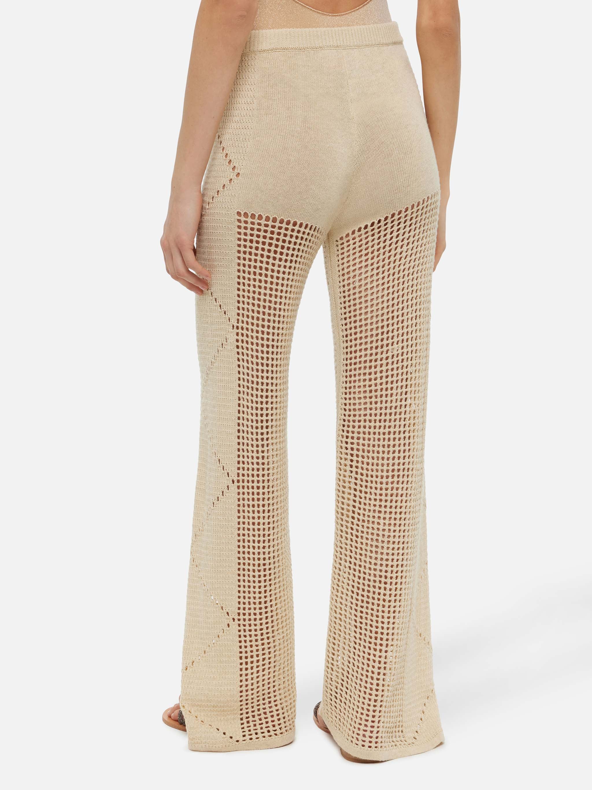 Alva beige gehaakte flared broek