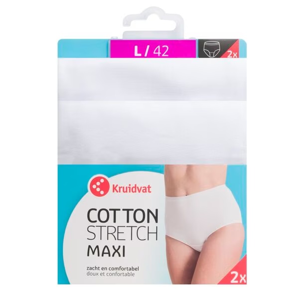 Dámske nohavičky Kruidvat Cotton Stretch Maxi<br>biele, veľkosť L, 2 kusy