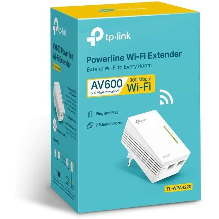 Adattatore Powerline TL-WPA4220 con Wi-Fi a 600 Mbps, 300 Mbps e 2 porte Fast Ethernet: estendi la tua connessione internet a ogni stanza della casa.