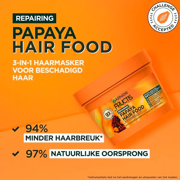 Garnier Fructis maska za lase z okusom papaje 3 v 1, ki obnavlja barvo las, 400 ml