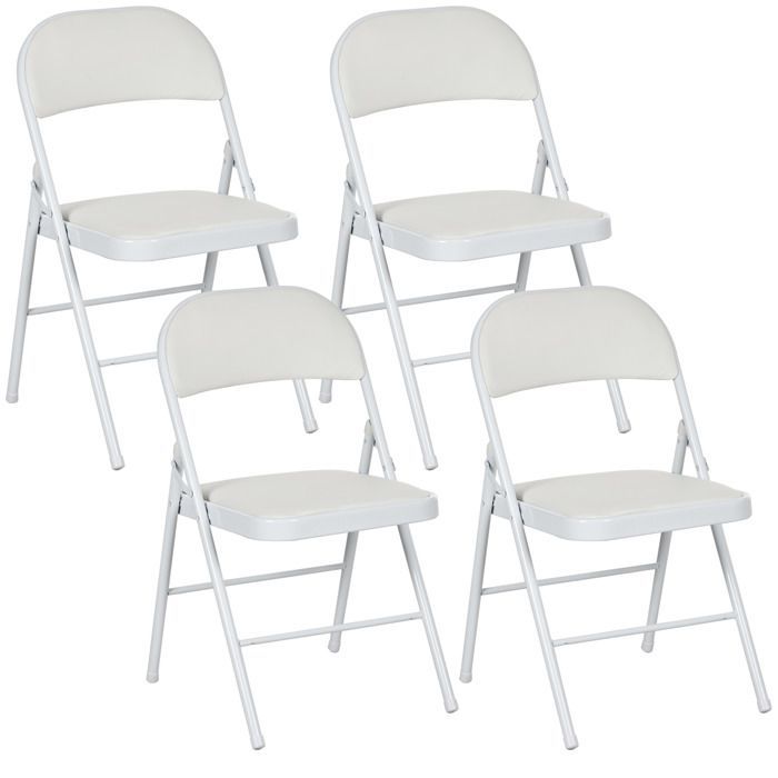 Lot de 4 chaises pliantes chaises de salle à manger portables cadre en acier dim. 45l x 46P x 78H cm blanc