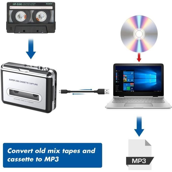 Reproductor de CD, reproductor de casetes portátil, convertidor de casete de audio a MP3, convertir casete Walkman a MP3 mediante