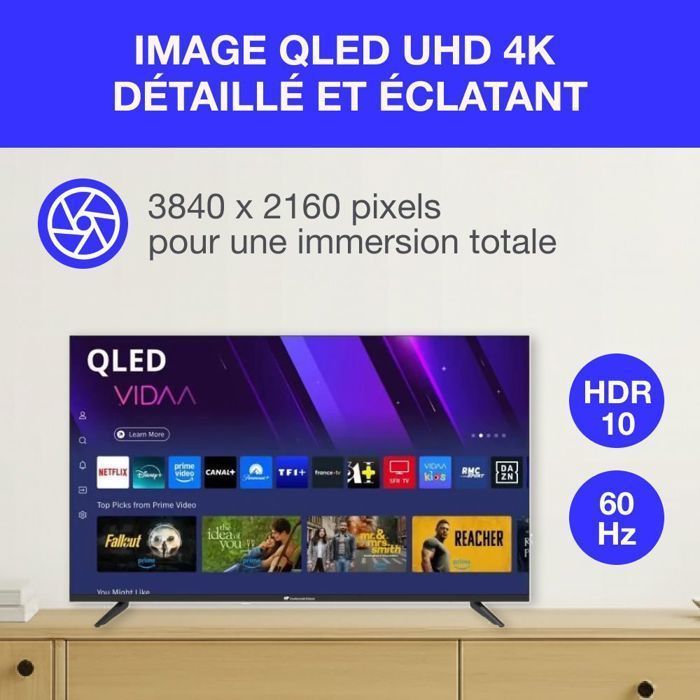Televisor QLED - Continental Edison - CELED43SVQLD25B6 - 43'' (109 cm) - UHD 4K 3840x2160 - SMART VIDAA - 3xHDMI - 2xUSB