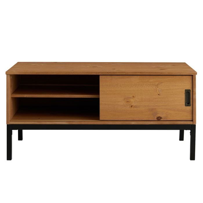 SELMA tv-meubel, 98 cm breed tv-meubel in een industriële vintage designstijl met 1 schuifdeur, gemaakt van massief grenenhout met een lichtbruine beits.