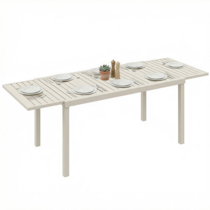 Tavolo da giardino allungabile - Outsunny - da 6 a 8 persone - piano a doghe - alluminio - 150/225x85x75cm - bianco