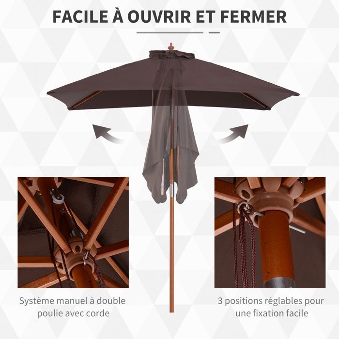 Outsunny - parasol - Bois - 200x150x235cm - Marron