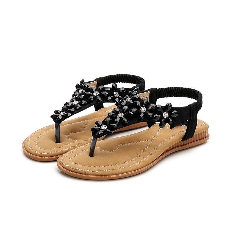 Sandales pour femmes, nouvelles sandales plates, magnifiques sandales romaines, style bohème, chaussures de plage confortables et tendance pour femmes rondes.