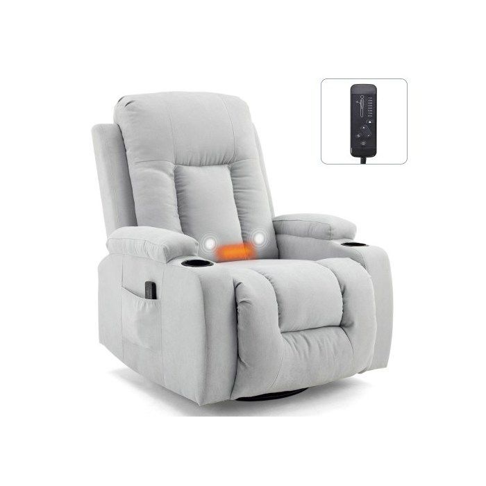 Sillón de masaje giratorio de 360°, sillón de relajación reclinable manualmente con calor y vibración, gris claro.