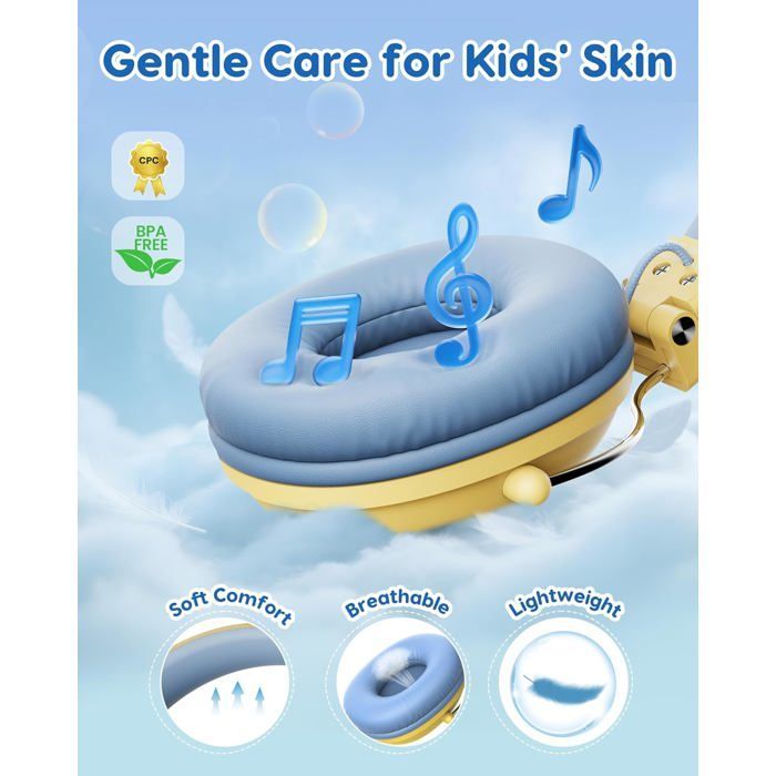 Auriculares infantiles - ZVVN - Modelo plegable - Límite de volumen 74/85 dB - Sonido estéreo HD - Amarillo y azul