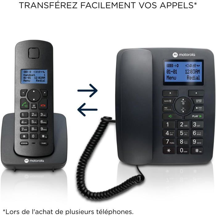 Téléphone filaire et sans fil - SVATV - C4201 - Mode d'urgence - Transfert d'appel - Répertoire 50 contacts