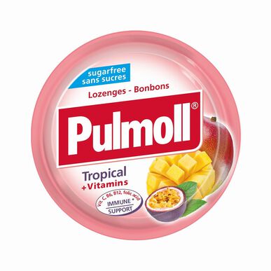 Pulmoll Bonbons Tropické vitamíny bez cukru, zklidňující pastilky do krku 45g