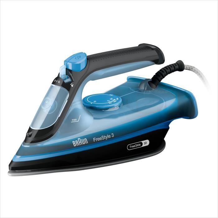 Fer vapeur - BRAUN - FI3194BK FreeStyle 3 - Puissance 2400 W - Vapeur constante 45 g/min Pressing 200g/min - Semelle SuperCeramic