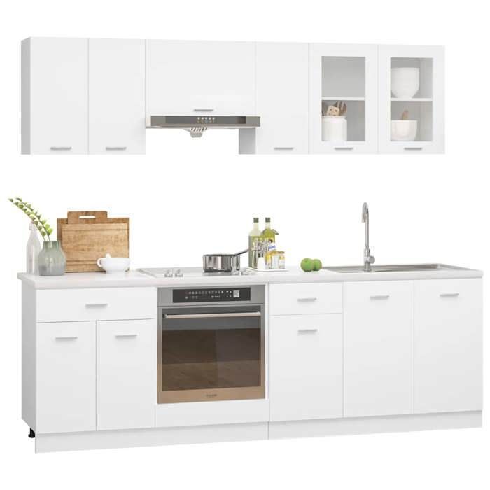 Ensemble de 8 meubles de cuisine - Lyon - Blanc mat - Bois d'ingénierie - Grand espace de rangement