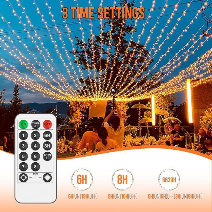 Guirlande Lumineuse Intérieur Extérieur Led 25M-200 Led Avec Télécommande Et Minuterie,8 Modes D'Éclairage Étanche Ip44,Blanc Chaud