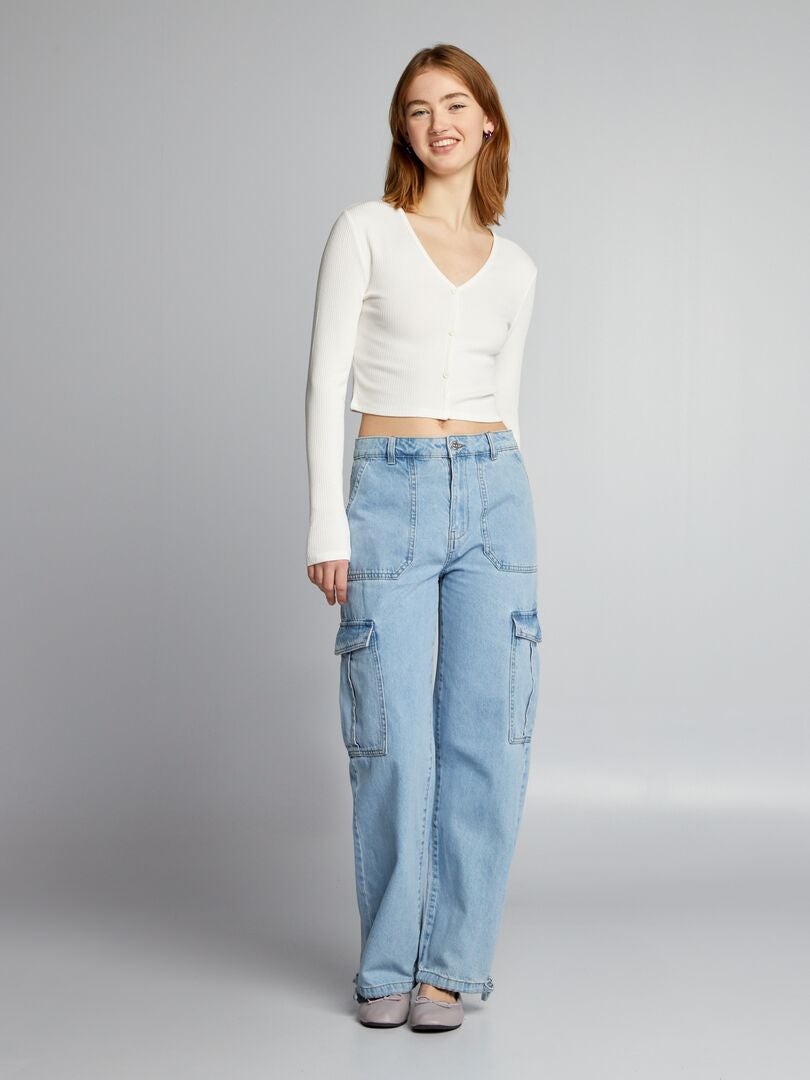 Jeans met wijde pijpen en zakken - BLAUW