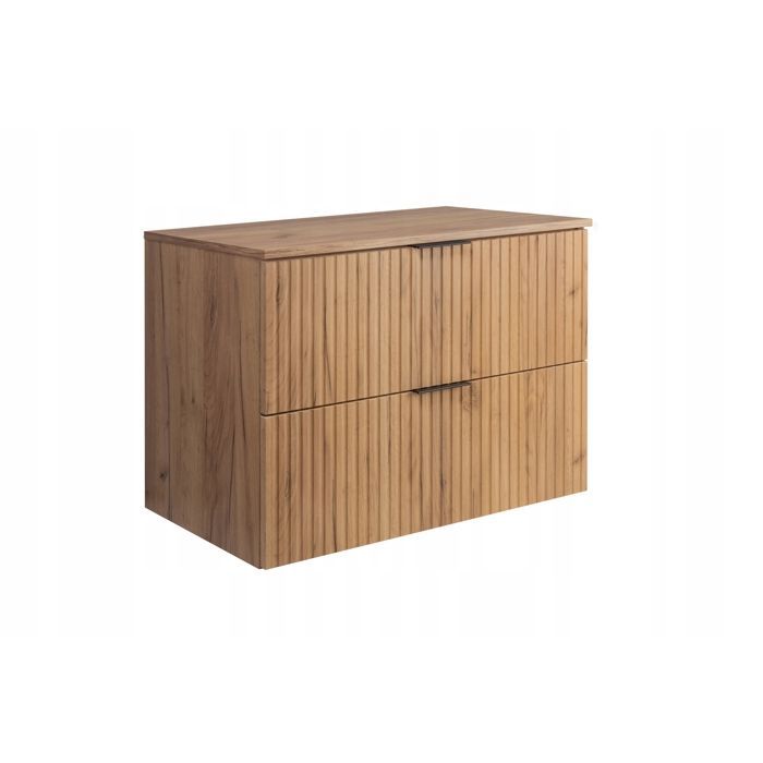 FLOW Bathroom Furniture Set - 80cm Countertop Basin Unit and Wall Cabinet - Oak