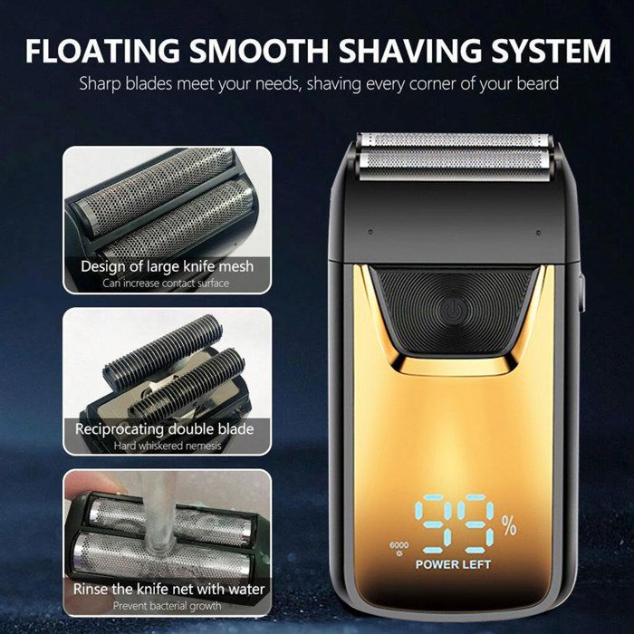 Electric razor for wet and dry use, dual removable U-shaped blades, fast charging, portable beard razor, floating trimmer