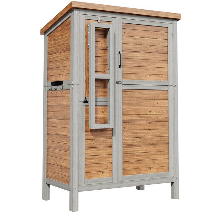 Armoire de jardin rangement extérieur bois sapin étanche 160cm, avec plan de travail escamotable et étagères réglables outils jardin