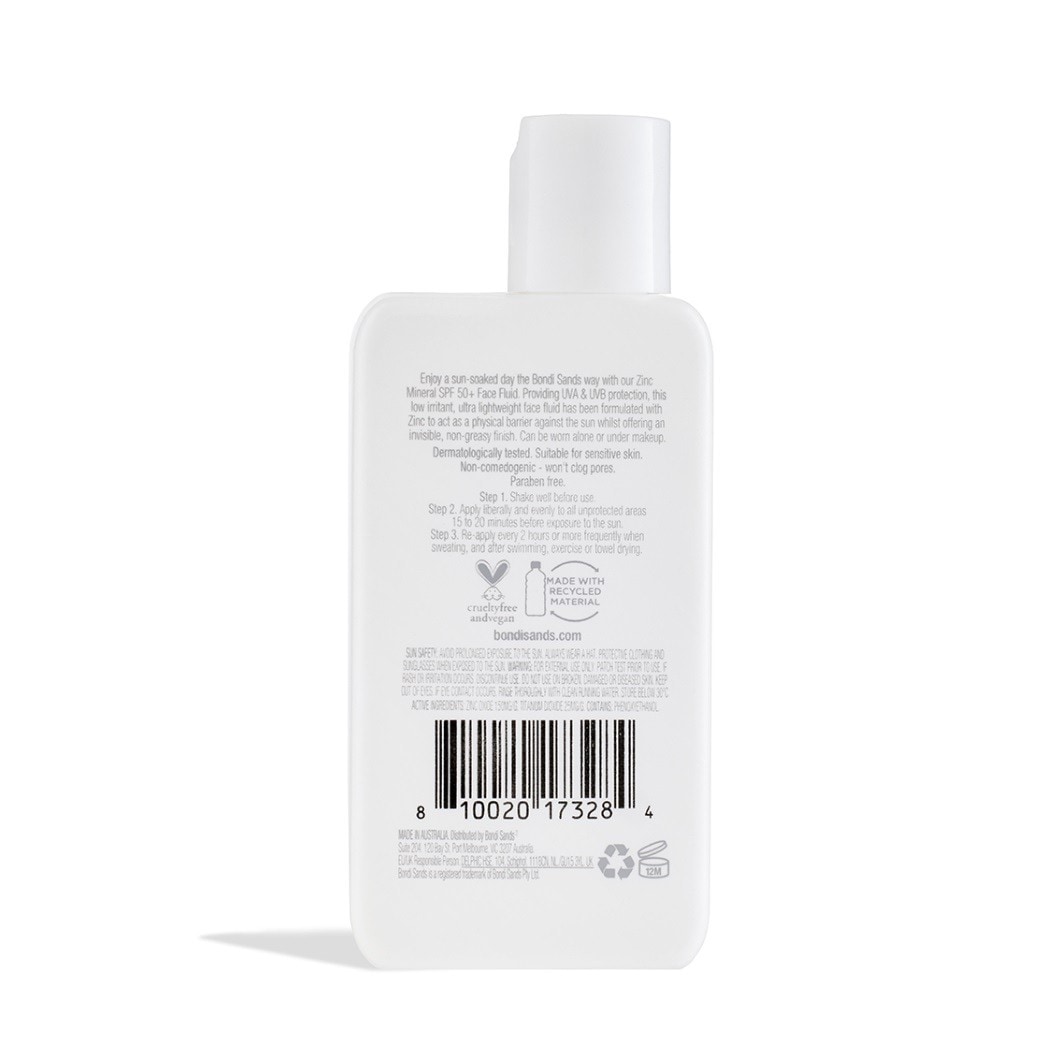 Crème solaire Bondi Sands, fluide visage aux minéraux de zinc, FPS 50 – 50 ml