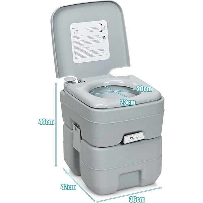 Inodoro portátil RELAX4LIFE de 20 litros, inodoro químico para camping, obras de construcción, barcos, color gris.