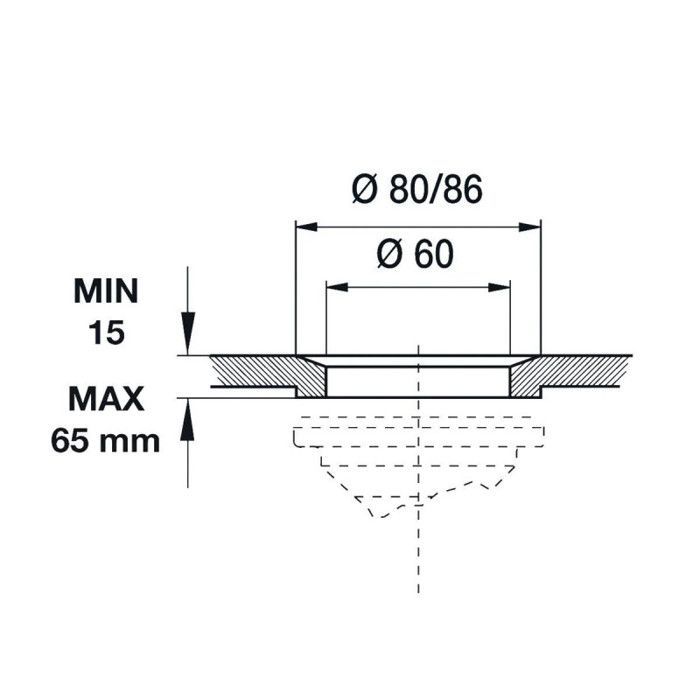Bonde à panier pour évier gré diamètre 86 pour trou diamètre 60 mm