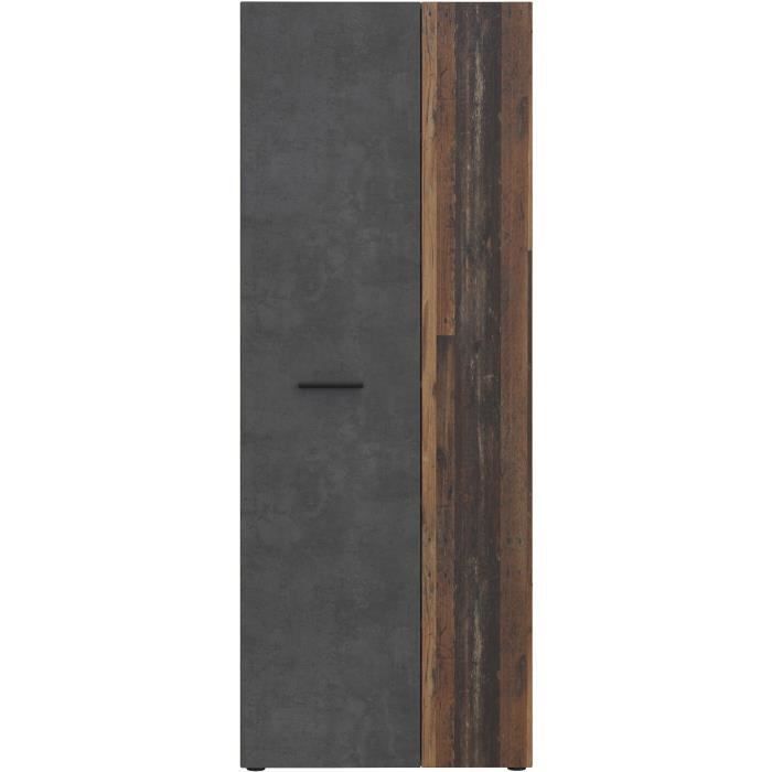 Zapatero - Hormigón gris y madera vintage - 18 pares - 68,7 x 36,5 x 181,1 cm (ancho x profundidad x alto)